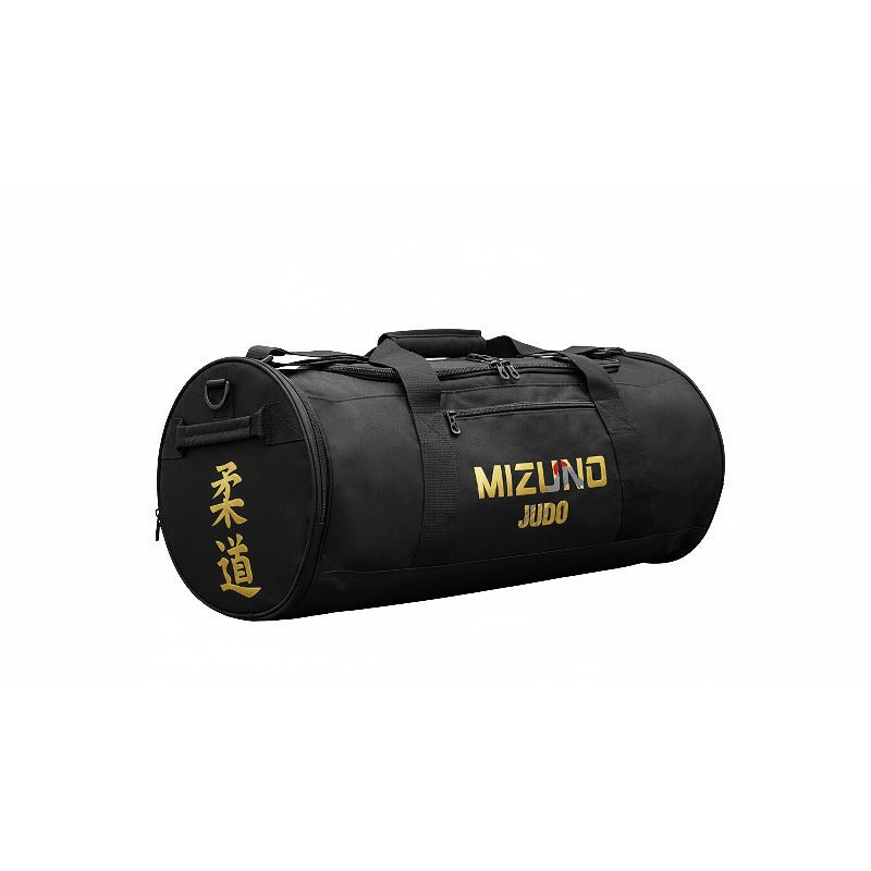 Black Mizuno Fuji Judo bag with gold writing and kanji.