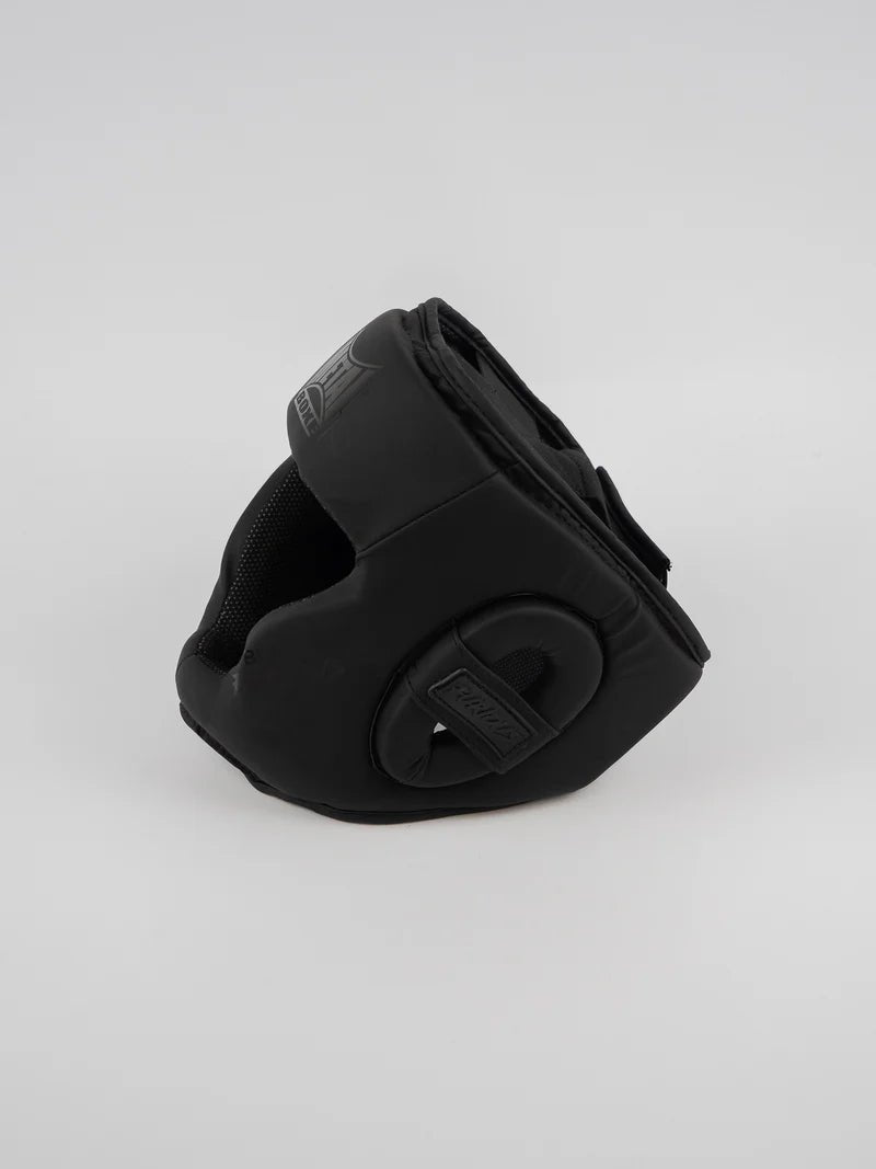 Sidovy av Metal Boxe Black Furious-hjälmen, detalj av öron- och kindbensskydd