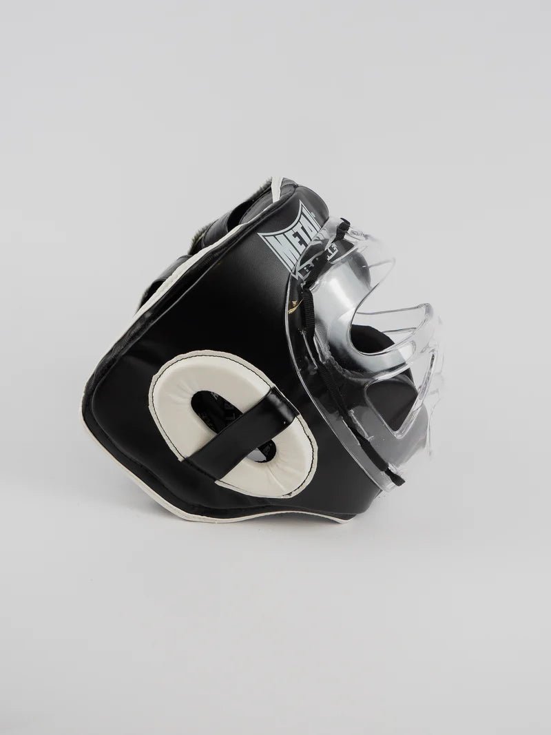 Side view of the Metal Boxe full-face helmet, detail of the padding and visor