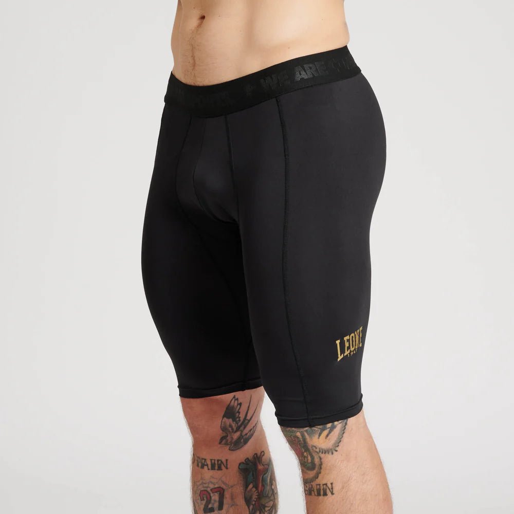 Pantaloncini Compressione Leone DNA | Shorts Aderenti Training Nero Oro - Fight Club Store