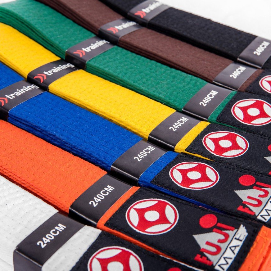 Detalhe das 8 fileiras de costura de reforço do cinto Kyokushin Fujimae