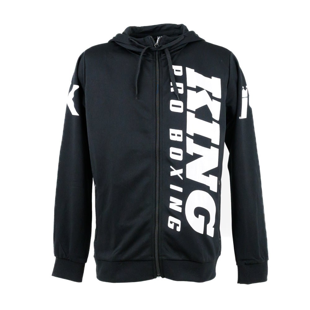 Detail of the hood and the modern design of the King Pro Boxing REVO sweatshirt.