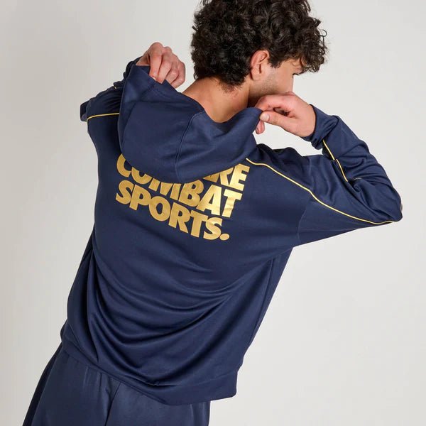 Achteraanzicht van het technische sweatshirt Leone 1947 DNA-lijn met blauwe capuchon