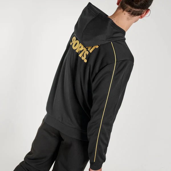 Achteraanzicht van het technische sweatshirt Leone 1947 DNA-lijn met zwarte capuchon