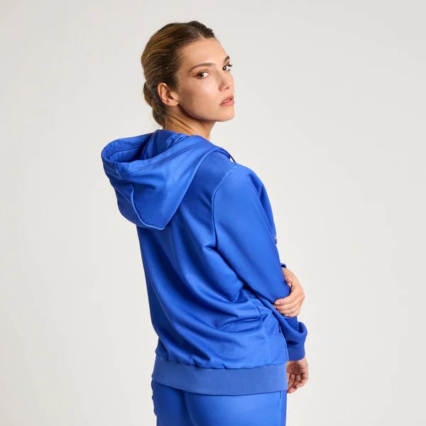 Rear view of the light blue Leone 1947 sweatshirt with French Terry interior