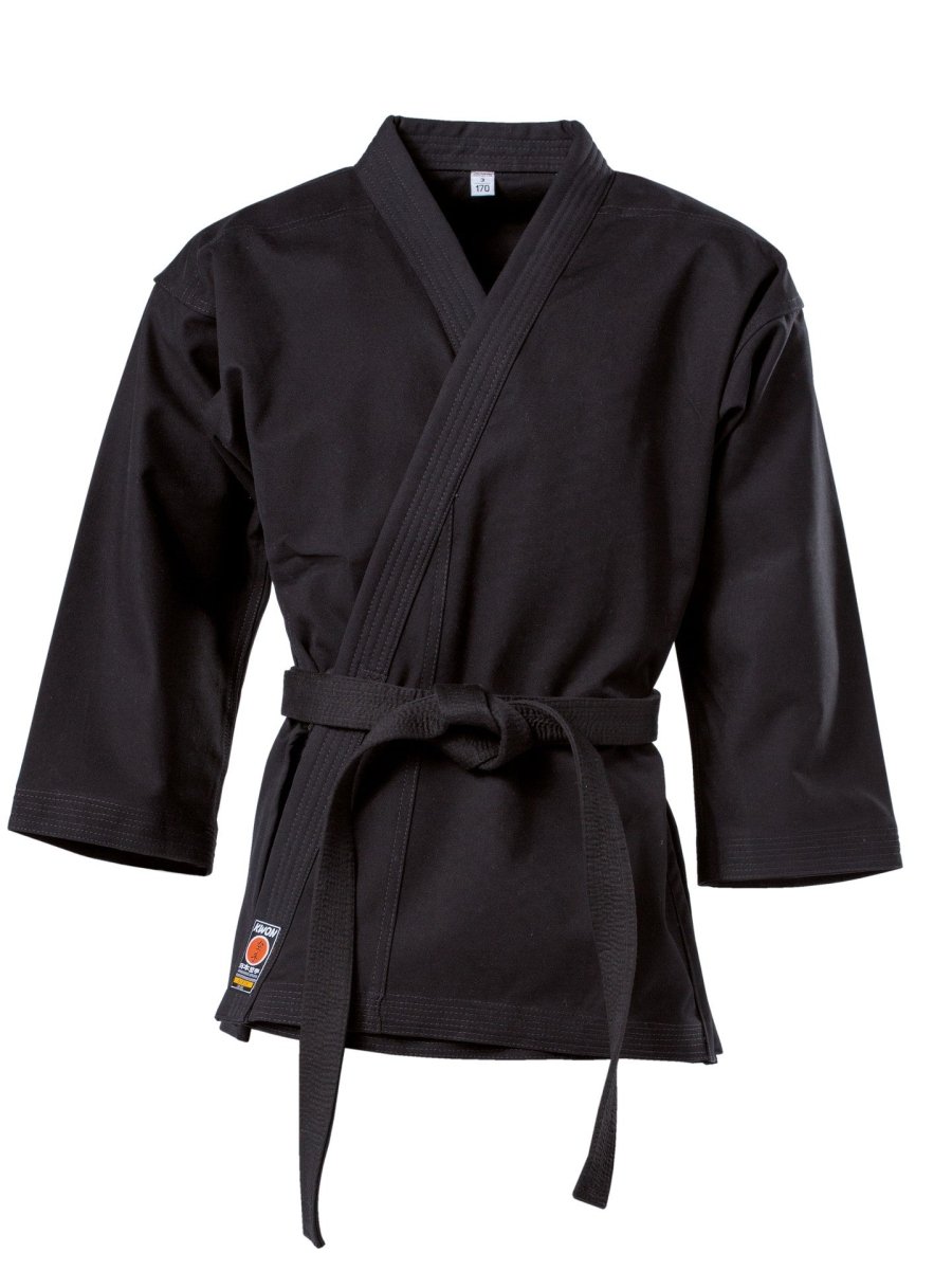 Jachetă tradițională de karate din bumbac negru de 8 oz Vedere frontală
