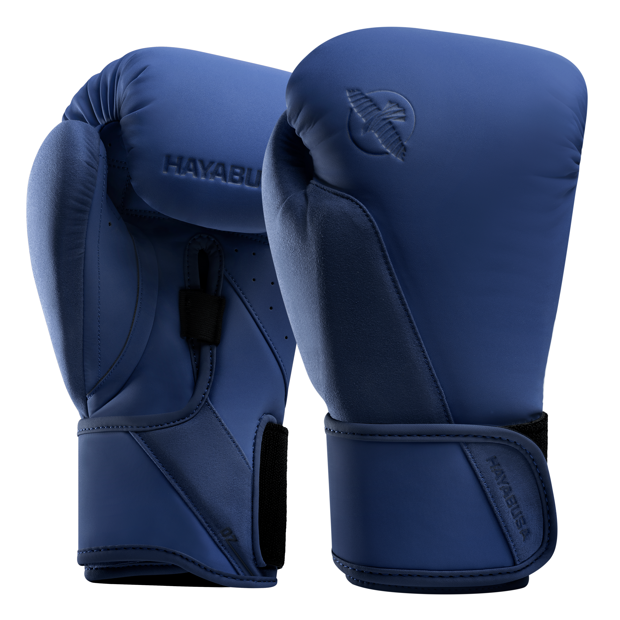 Guanti da boxe Hayabusa T360 blu visti frontalmente in primo piano
