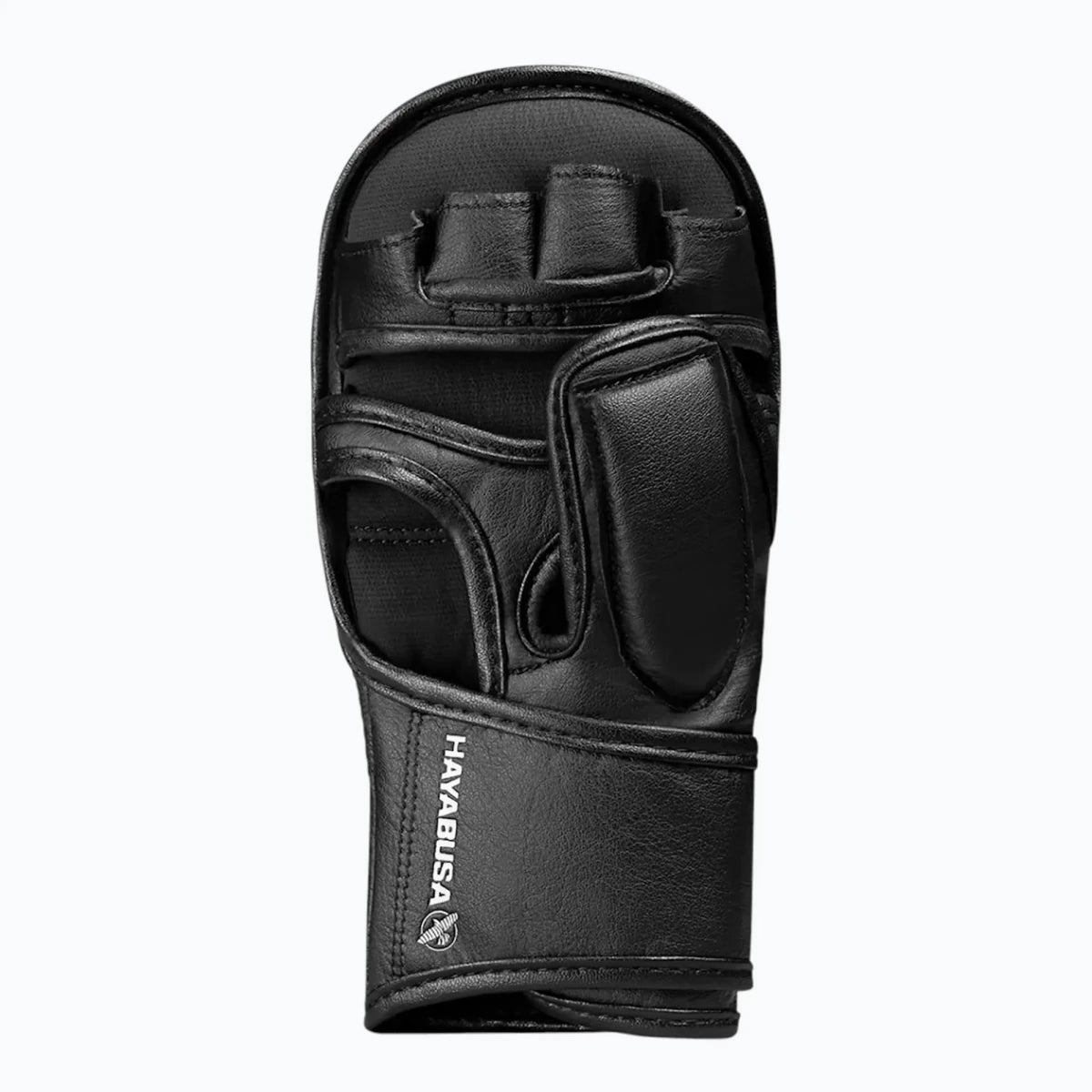 Tampilan telapak tangan dengan desain Y-Volar pada sarung tangan T3 Hybrid hitam untuk kontrol total selama fase grappling.