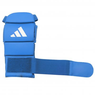 Detail of the tear-off closure of the blue Adidas Ju Jitsu gloves