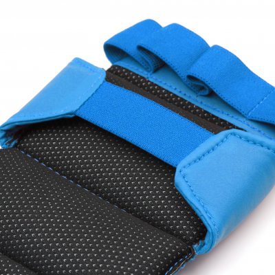 Detail of the open palm of the blue Adidas Ju Jitsu grappling gloves