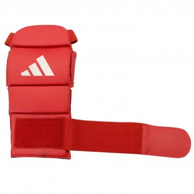 Closure detail of the red Adidas Ju Jitsu gloves for grappling