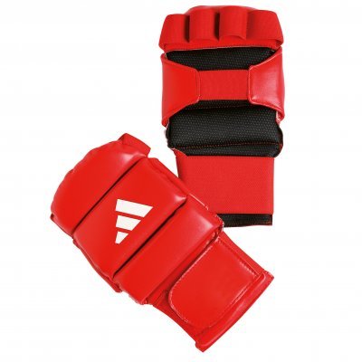 Front view of the red Adidas Ju Jitsu gloves with white logo