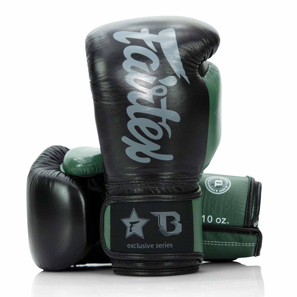 Mănuși FXB Fairtex din piele bicoloră neagră și verde fluorescent