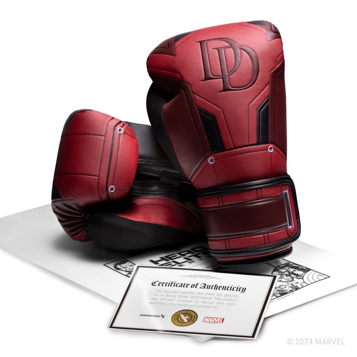 Official certificate of authenticity of the Hayabusa X Marvel collaboration for the Daredevil gloves