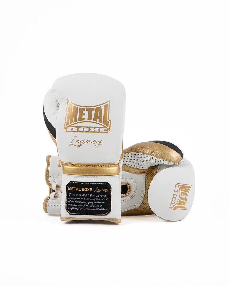 Paire de gants en crin Metal Boxing Legacy blancs, design cuir professionnel