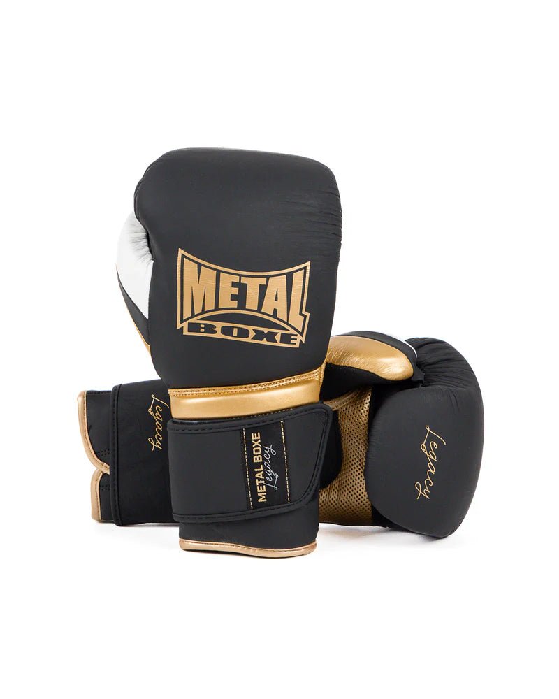 Paire de gants Metal Boxing Legacy Sparring noirs avec fermeture velcro professionnelle