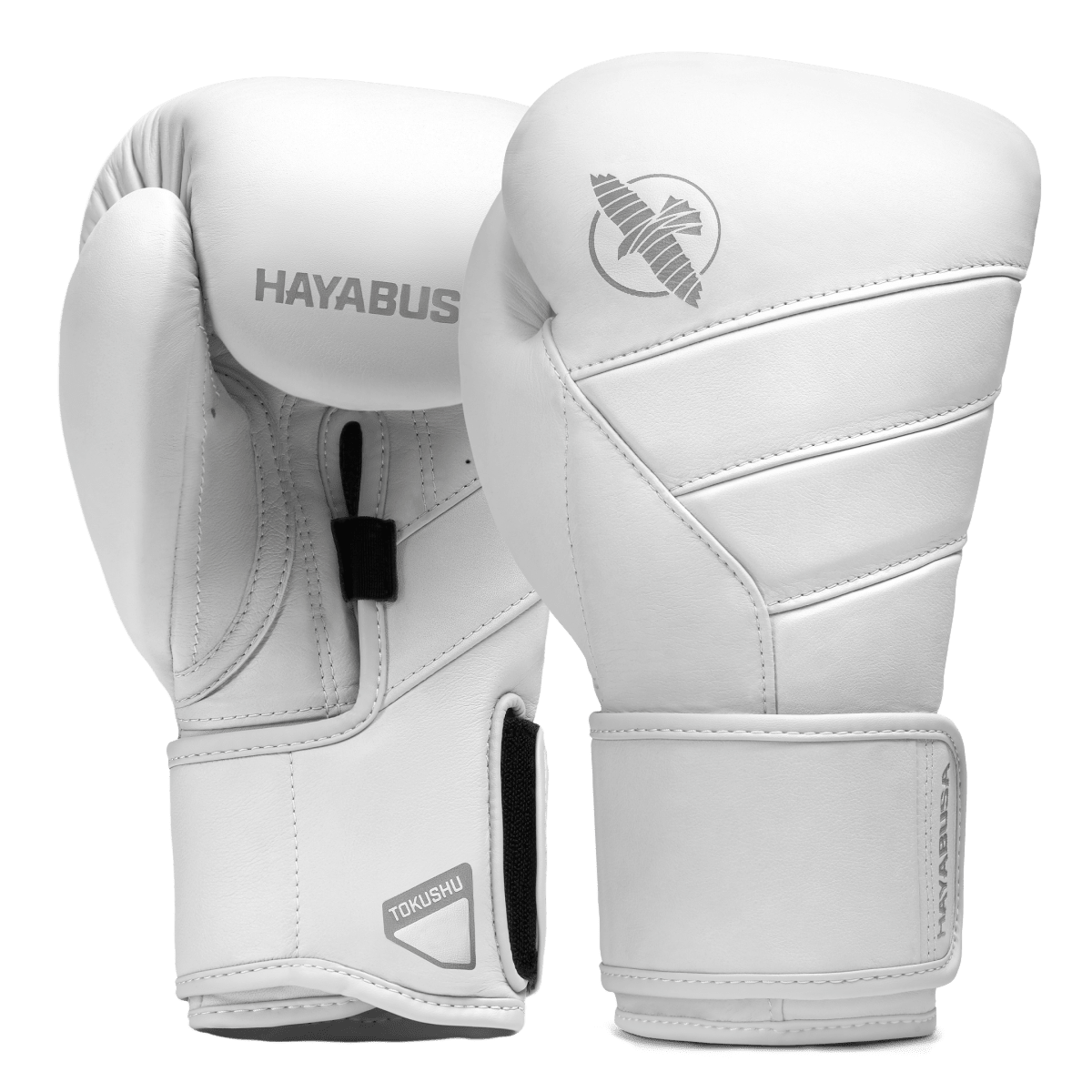 Ett par vita Hayabusa T3 Kanpeki-handskar för professionell träning