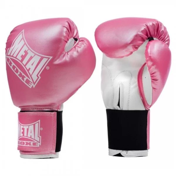 Vedere frontală a mănușilor roz Metal Boxe Prima Boxe, protecție ușoară