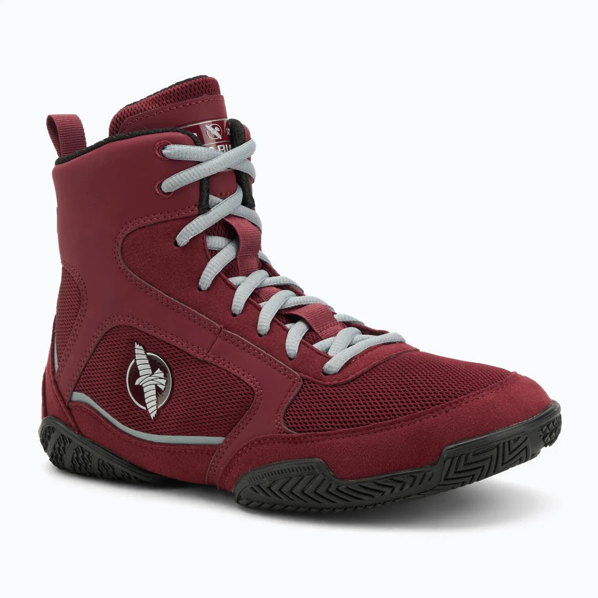 Burgundy Hayabusa Pro Professional Style Boxing Shoes Front View.