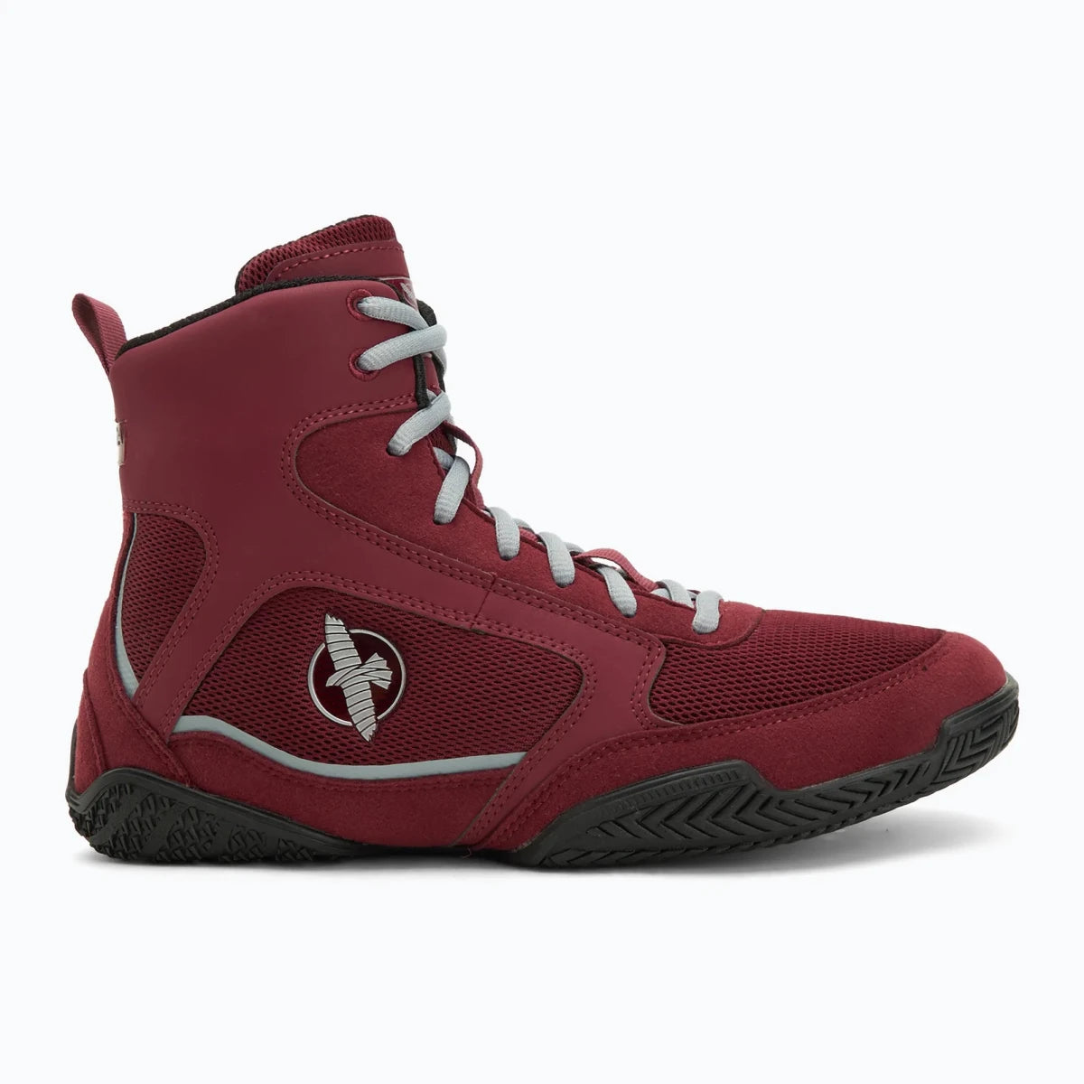 Flexible rubber sole for traction Hayabusa burgundy boxing shoes.
