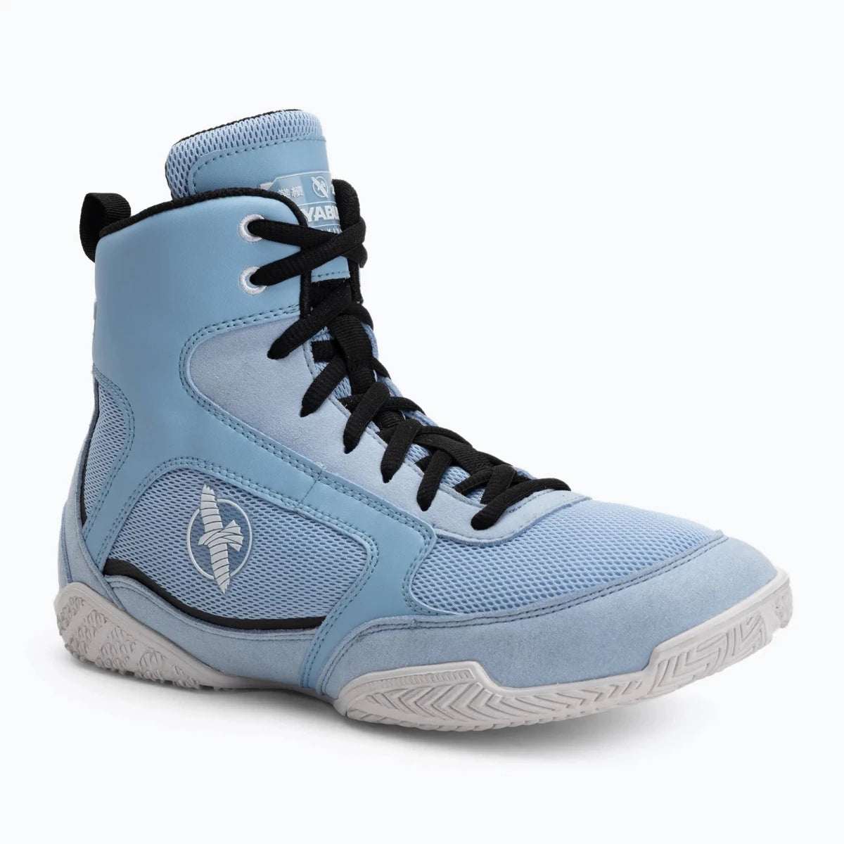 Hayabusa Pro light blue boxing shoes for maximum agility in the ring.