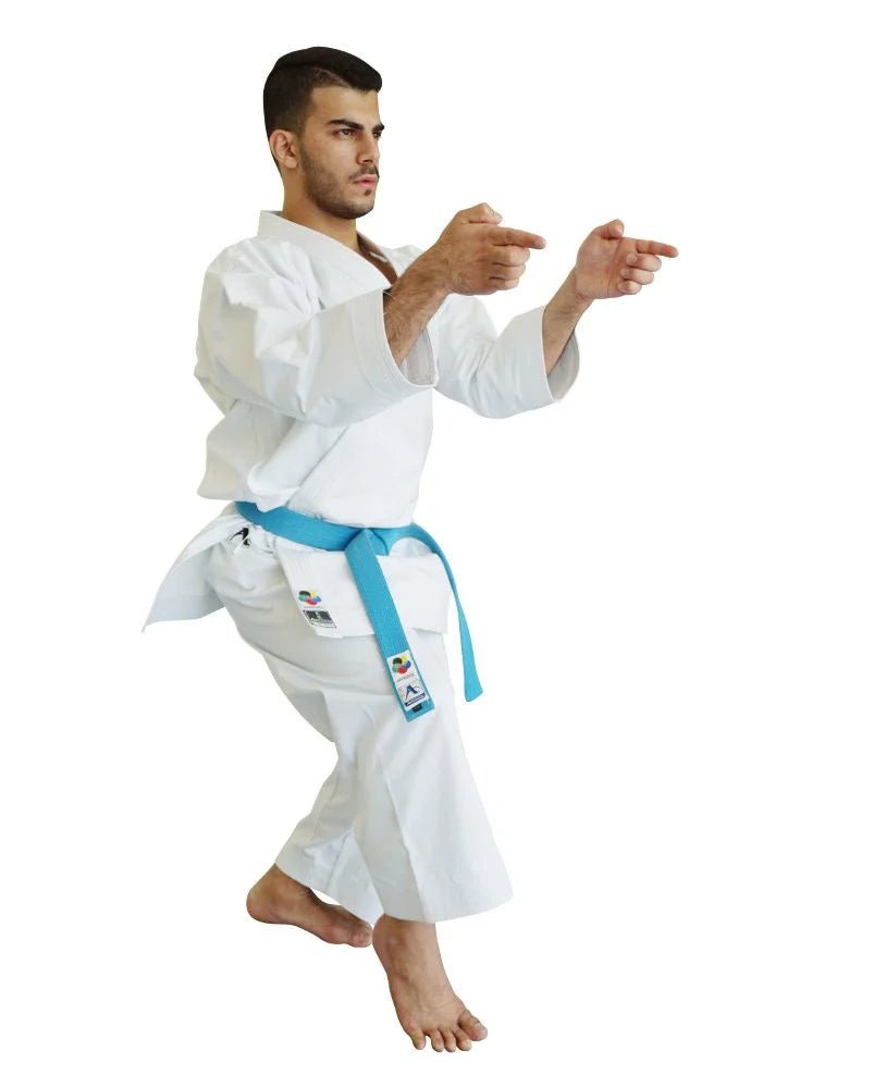 Front view of the Arawaza Black Diamond elite karategi WKF approved for kata competitions