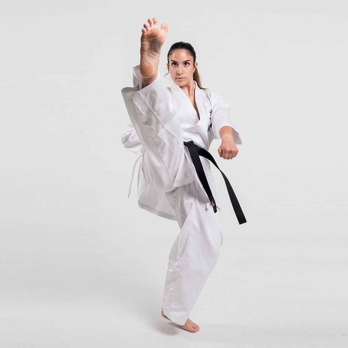 Worn Karate Shinkyokushin Fujimae Training Kimono, 9oz Uniform Front View.