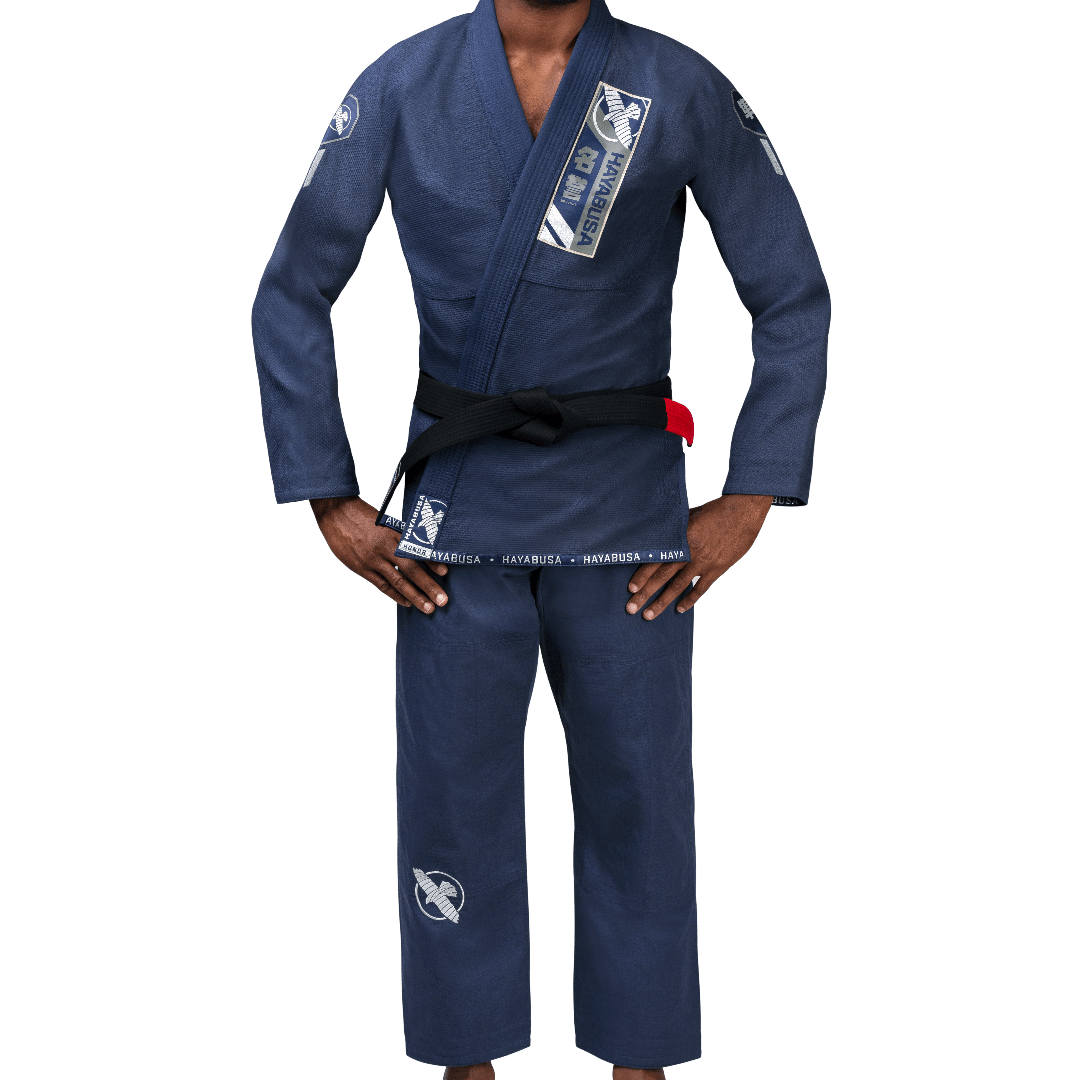 Framifrån av den marinblå Jiu Jitsu Hayabusa Ascend Lättvikts-kimonon