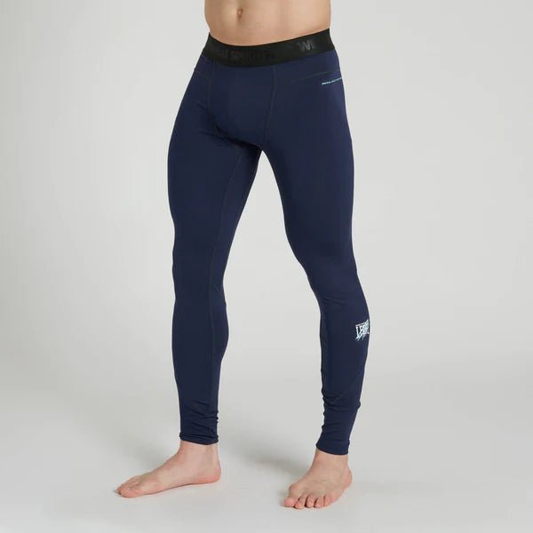 Front view of the blue Leone Primal Instinct sports leggings