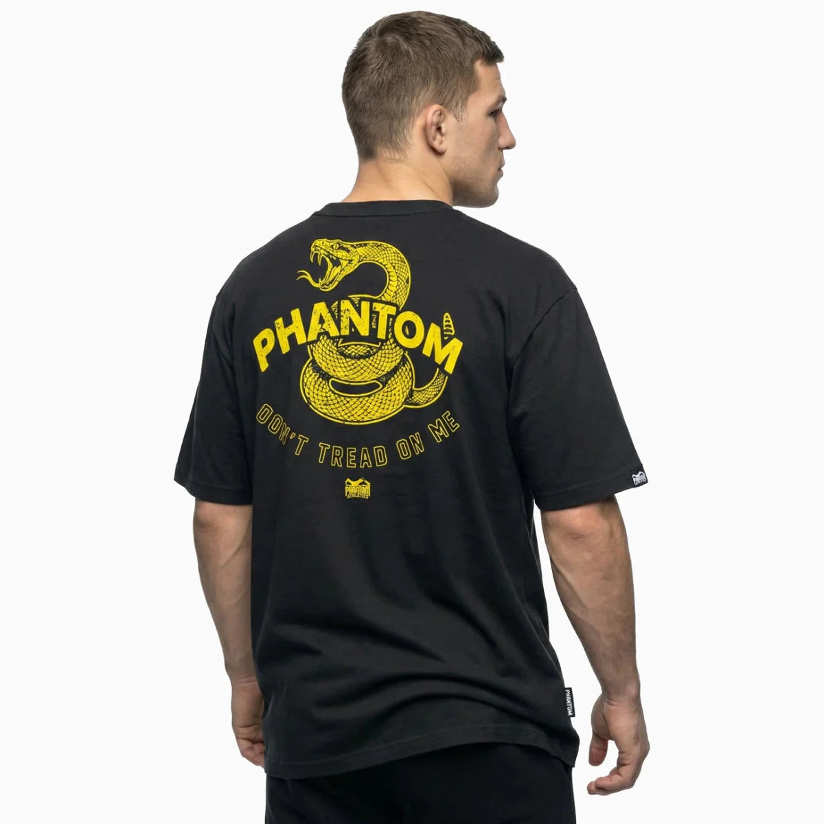 Vedere din spate a tricoului atletic Phantom Don't Tread On Me cu graficul galben Gadsden Snake