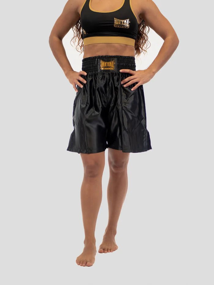 Vooraanzicht professionele zwart-gouden Metal Boxe Pro Line Engelse boksshort