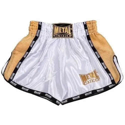 Vooraanzicht kickboksshort voor dames Metal Boxing Extrem wit goud