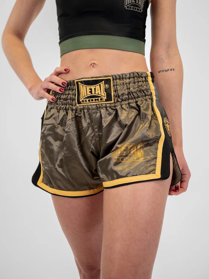Vooraanzicht kickboksbroek dames Metal Boxe Extrem militair groen