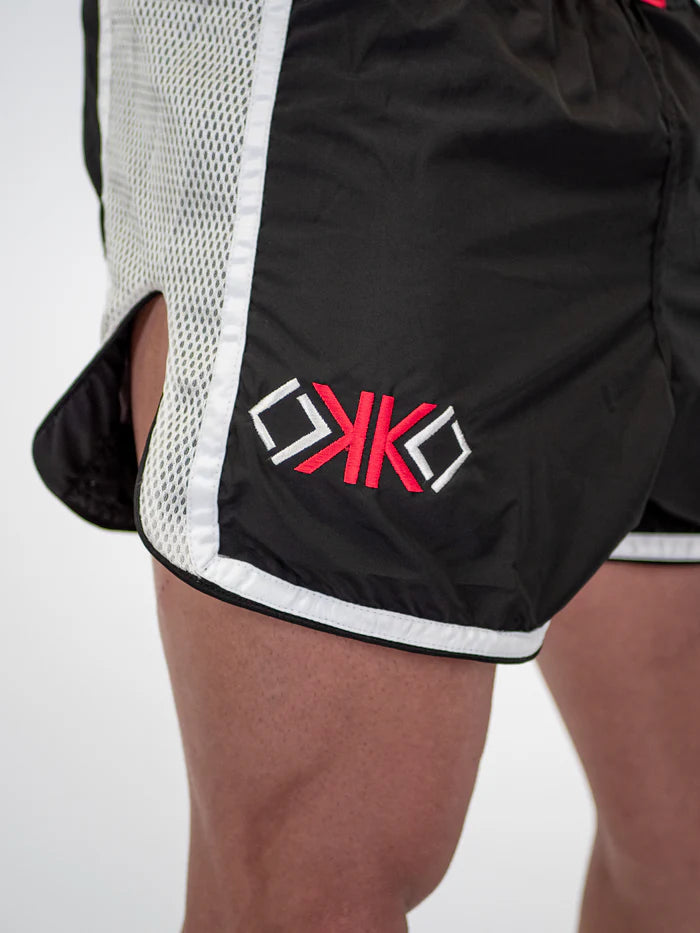 Vista posteriore pantaloncini Muay Thai Metal Boxe OKO fit professionale