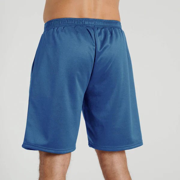 Rear view of the sapphire blue Leone 1947 shorts with an ergonomic cut for agility