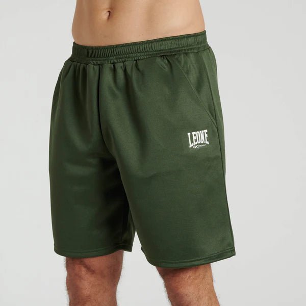 Front view of the Leone 1947 Logo Cool Touch sports shorts in green variant