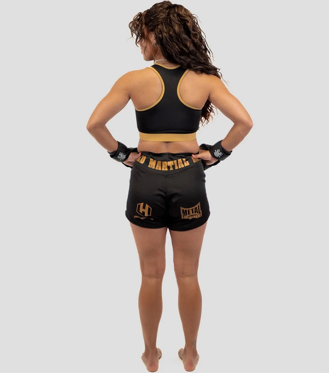 Rear view women's fight shorts Metal Boxing Hexagon ergonomic fit