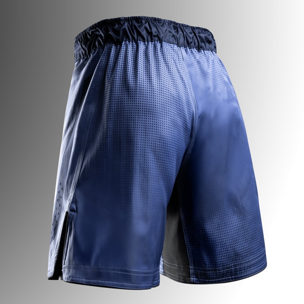 Achteraanzicht van de blauwe Hayabusa Core Full-Length MMA Shorts met versterkte stiksels