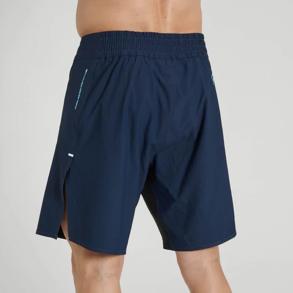 Achteraanzicht van de blauwe Leone Primal Instinct-short van ripstop-stof