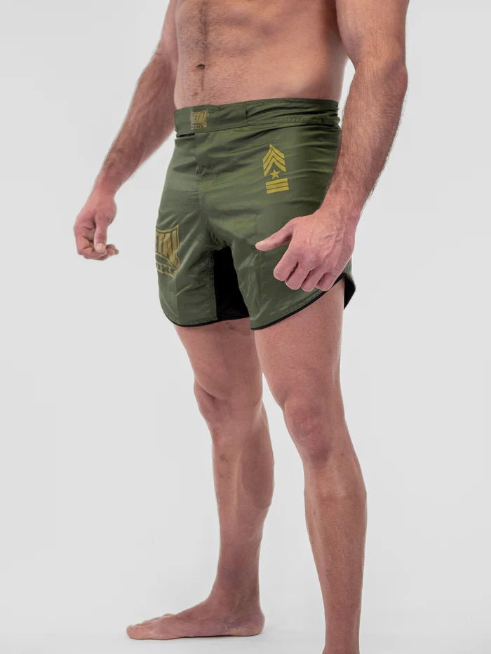 Detail of the Velcro closure and Lycra insert for MMA Metal Boxing Military shorts