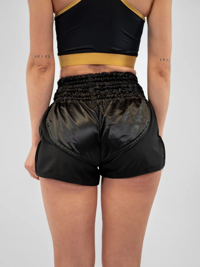 Rear view women's Kickboxing shorts Metal Boxing Lumpinee black ergonomic cut