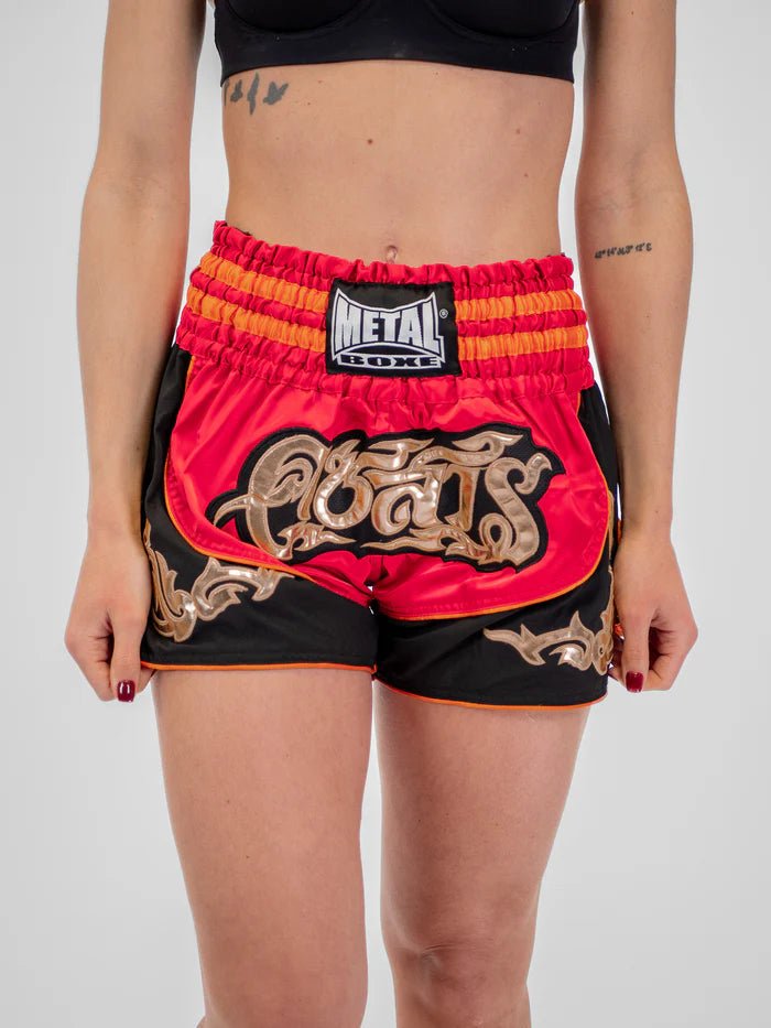 Front view women's Muay Thai shorts Metal Boxing Lumpinee red