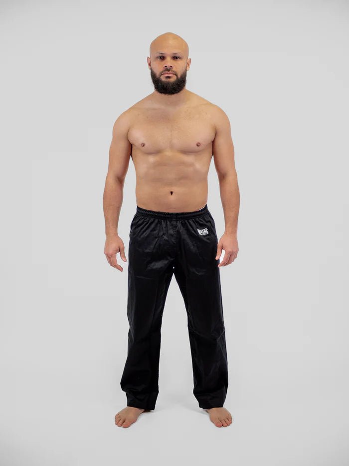 Vue principale de face Pantalon de boxe Karate Metal noir 100% coton