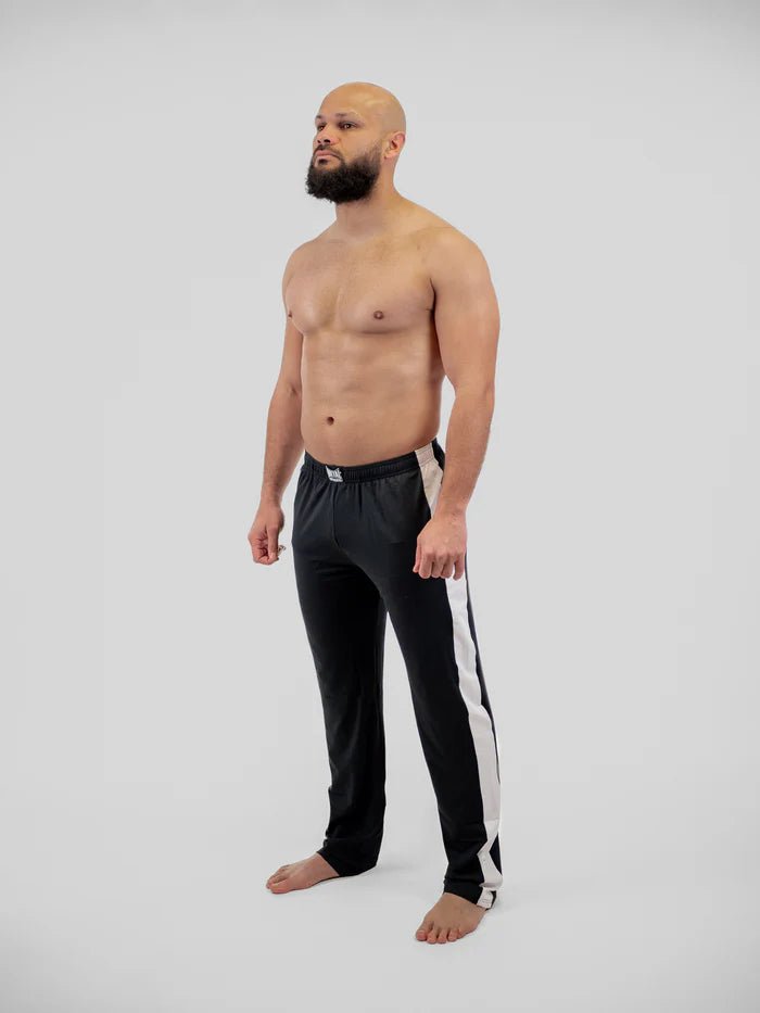 Main front view Savate Metal Boxing pants black white competition approved