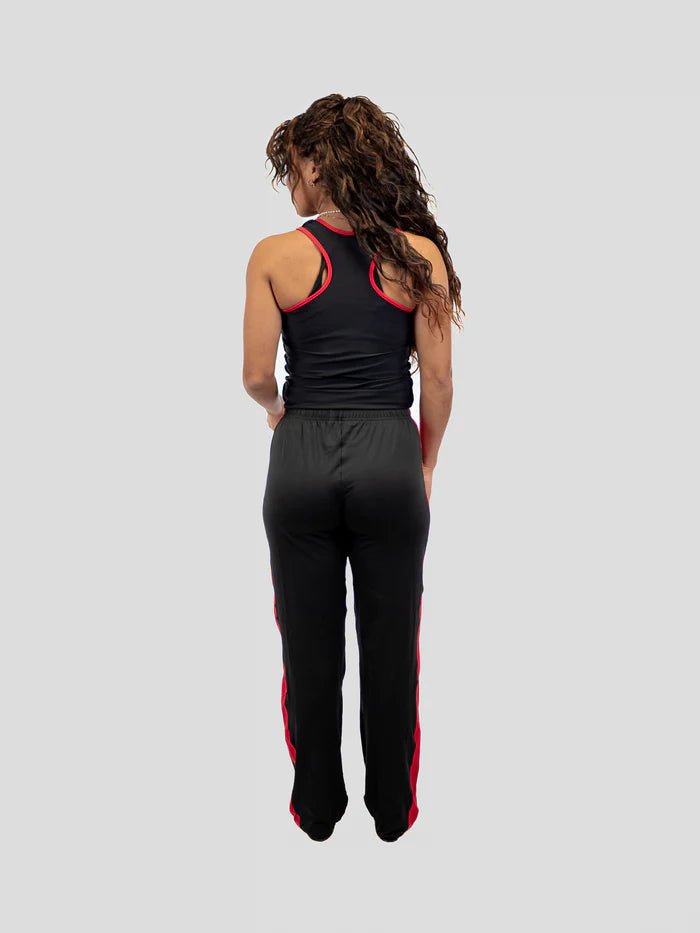Rear view Savate Metal Boxing pants black red elastic waist support
