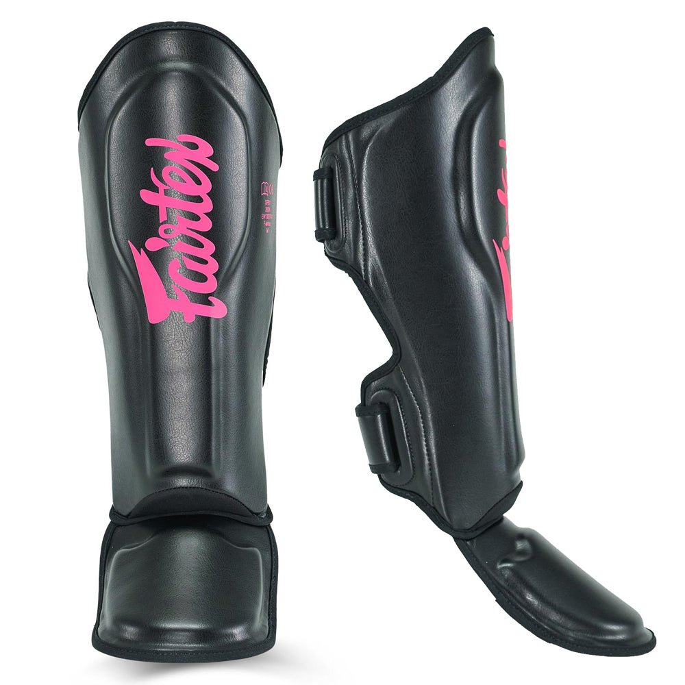 FXB Fairtex Shin Guard svart och rosa kombination för europeiska fighters