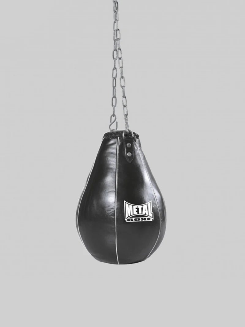 Vooraanzicht van de Metal Boxing Corn Pear zwart lederen boxing peer voor hooks en uppercuts training