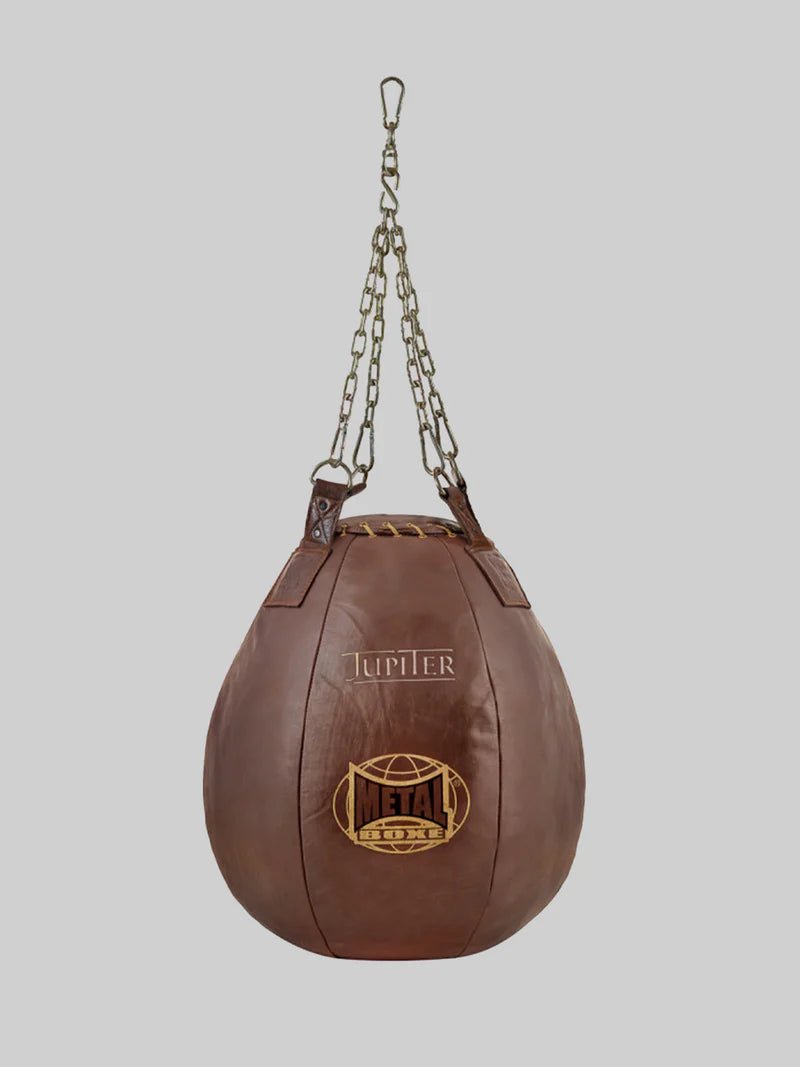 Grote Metalen Boxing Jupiter bokspeer gemaakt van hoogwaardig bruin buffelleer, ideaal voor hooks en uppercuts