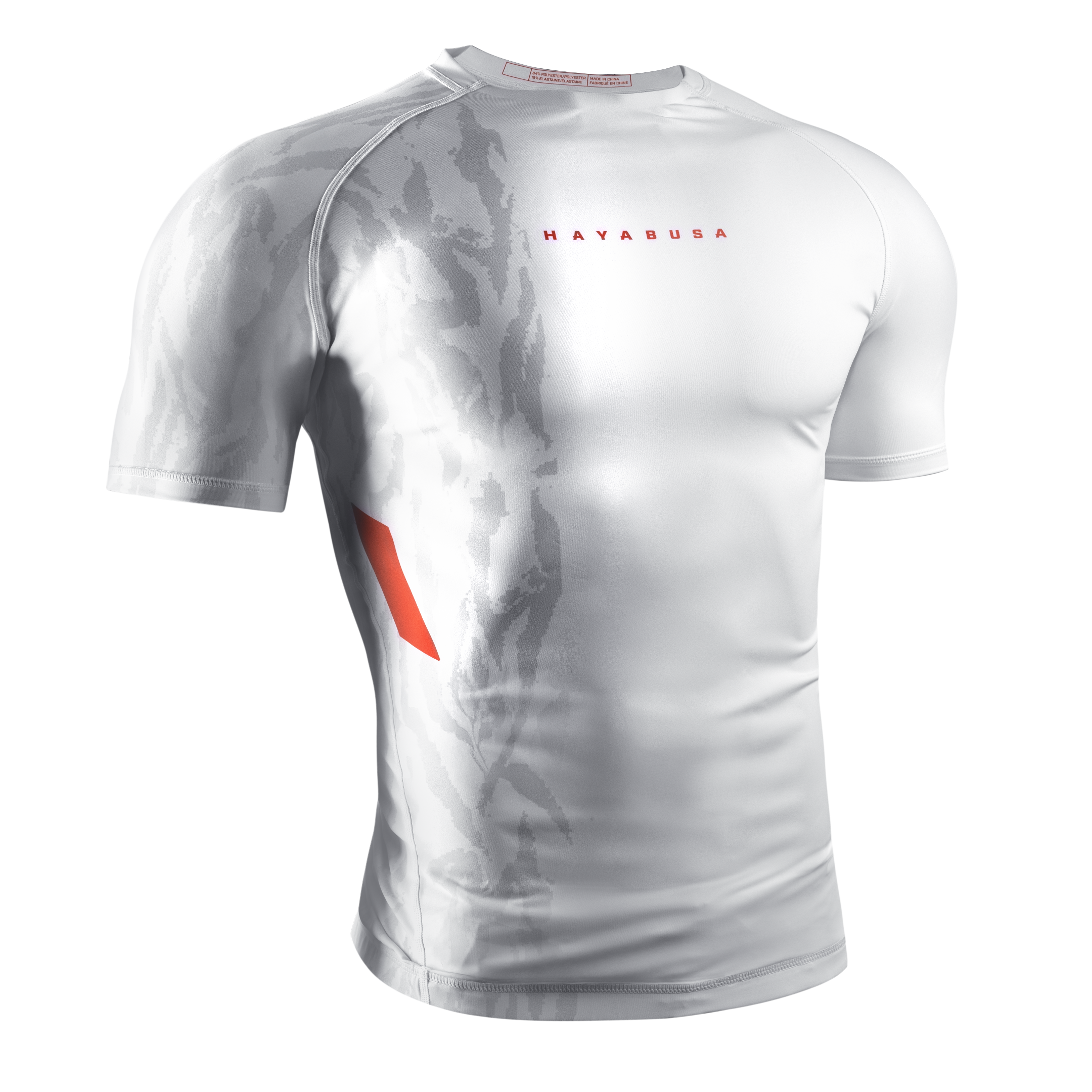 Rash guard Hayabusa Apex bianca a maniche corte vista frontale