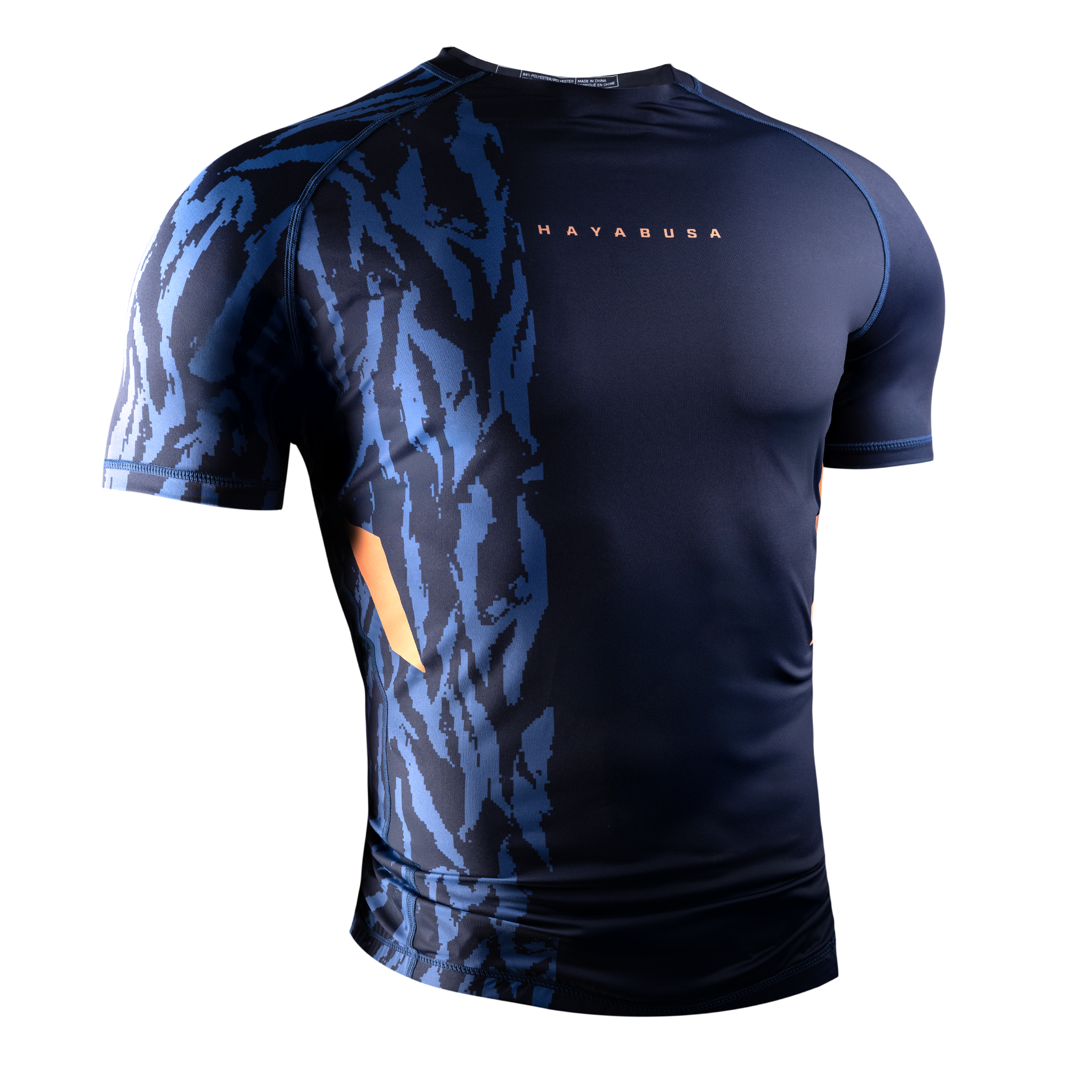 Rash guard Hayabusa Apex blu a maniche corte vista frontale